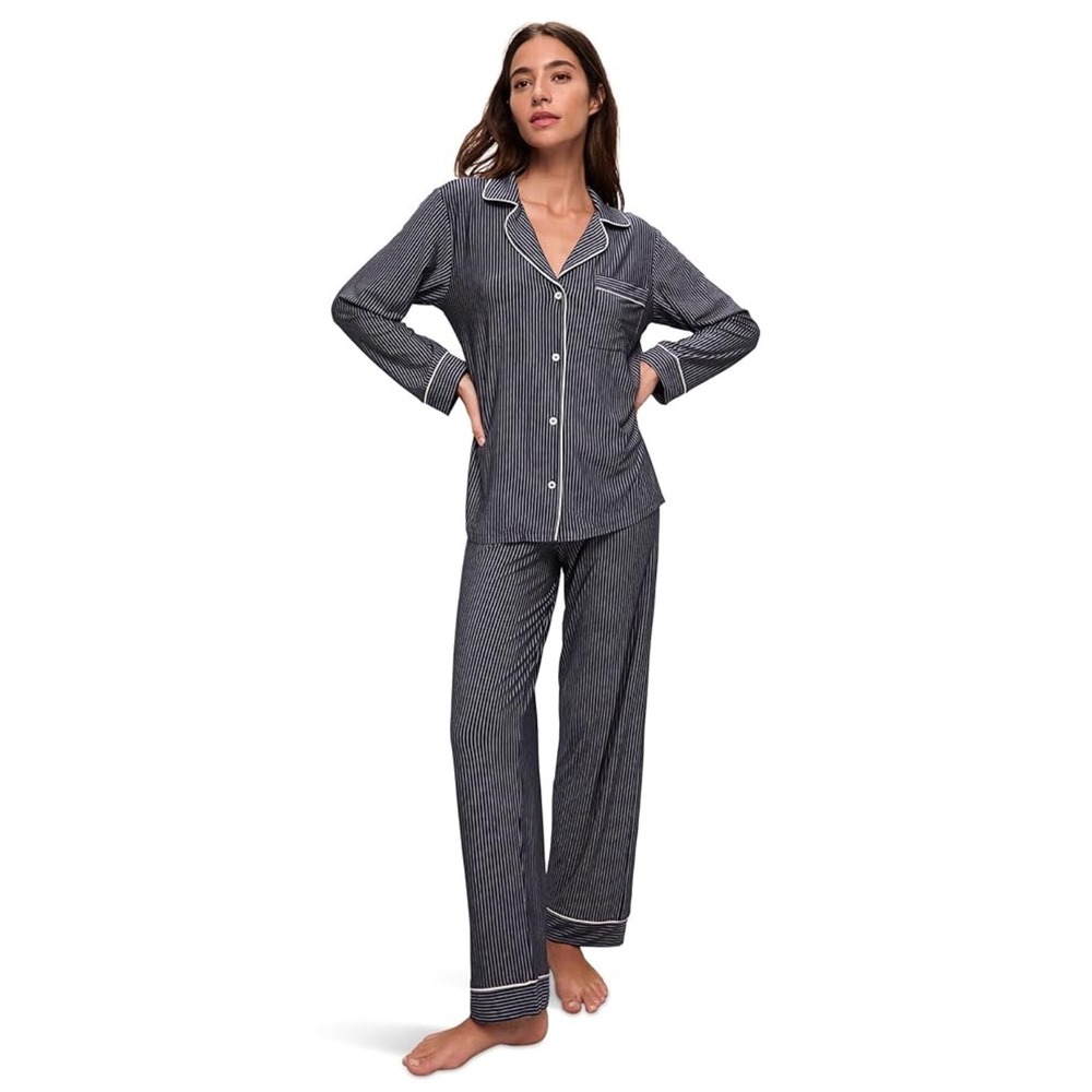 Eberjey Gisele Tencel Modal‎ Long Pajama Set Size XXL Women's Navy Striped